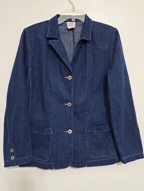 vintage KORET CITY BLUES size Large PETITE Button Down Denim Blazer Shoulder Pad